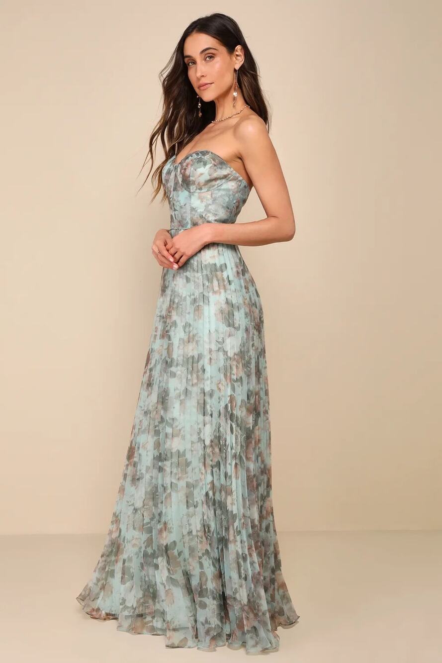 NWOT Lulus Most Beautiful Day Sage Multi Floral Print Organza Maxi Dress Size XL